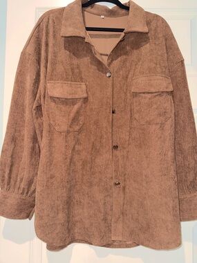 Oversized Corduroy Shacket in Light Brown